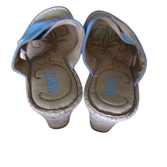 Born Women's Size 7 Blue Tan Cork Leather Wedge Heels - Picture 2 of 7